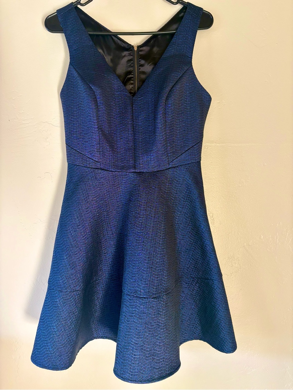 Express Blue Metallic Sparkle Jacquard Fit & Flare Cocktail Dress Party Skater